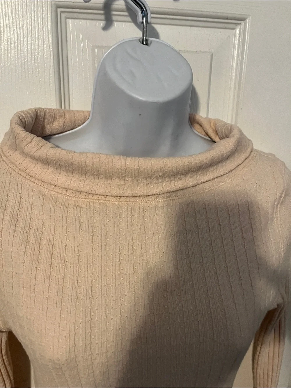 Free People Soft Peach Turtleneck Sweater with Patterned Cuffs Arm Warmer